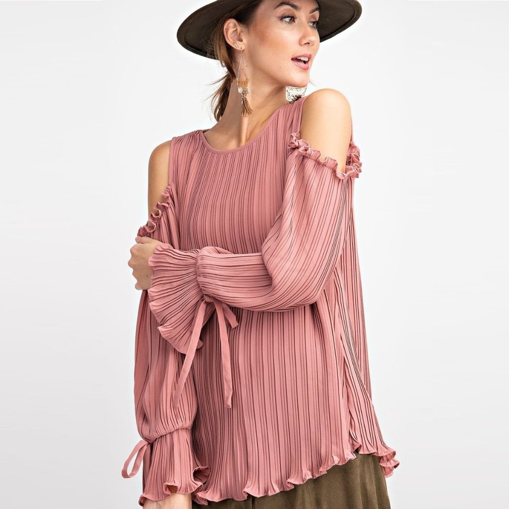 Top Blouse. Easel Brand. Cold Shoulder. Rose. Sizes Small, Med & Large. NWT - Picture 1 of 5
